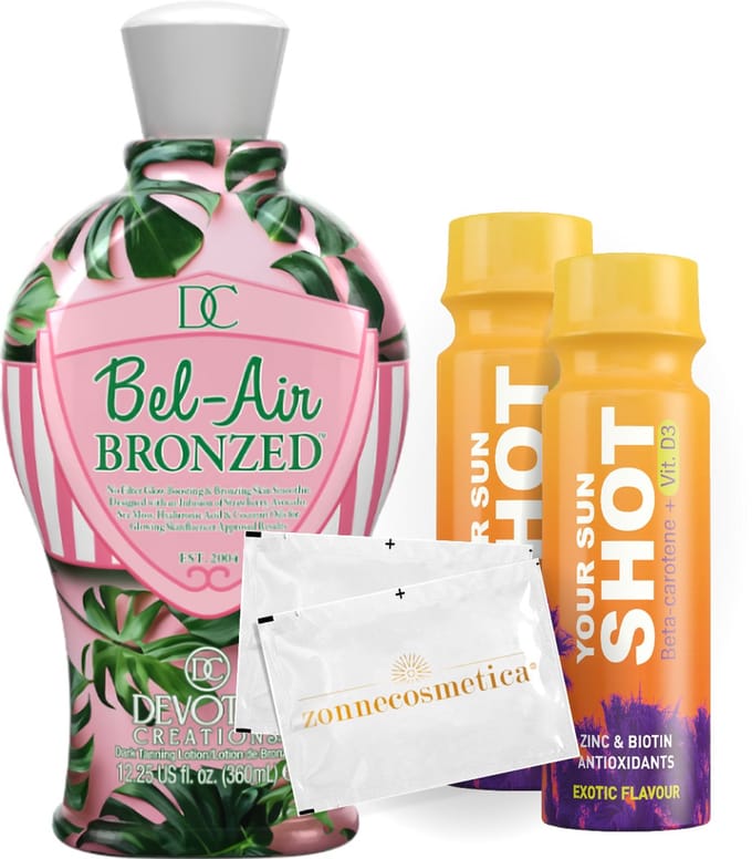 Devoted Creations - Bel-Air Bronzed + 2 Your Sun Shots + 2 Verfrissingsdoekjes