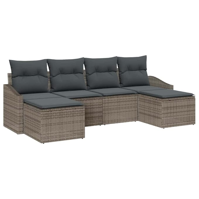vidaXL Bankstel 6 st Grijs poly rattan