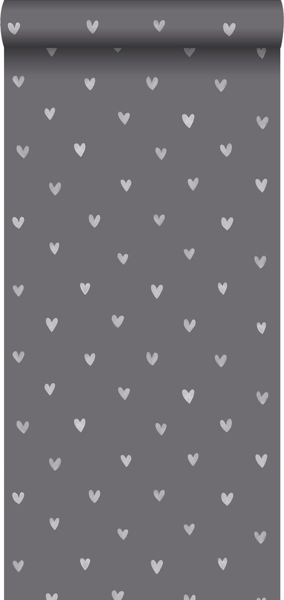 ESTAhome behang hartjes donkergrijs - 53 cm x 10.05 m - 128832
