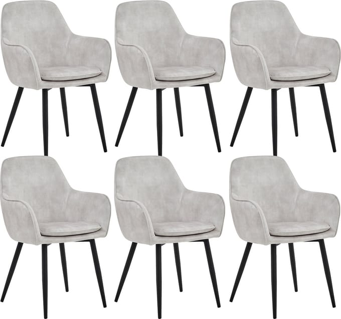 Colenis® - Levan eetkamerstoel - Set Van 6 - Ecru - Adoré Velvet - Industrieel - Met armleuning