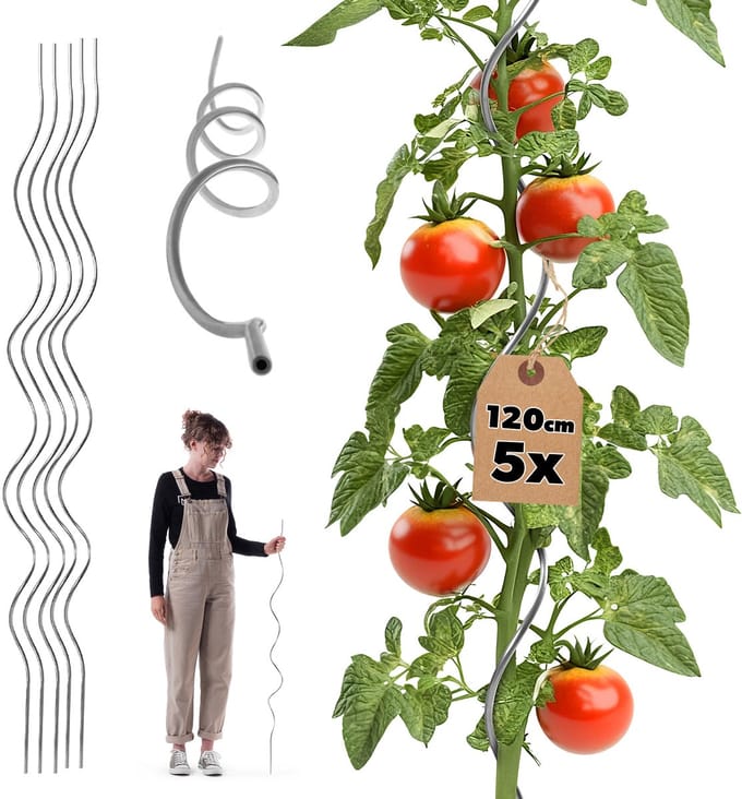 KADAX spiraalvormige plantenstok van aluminium, 120 cm, 5 stuks