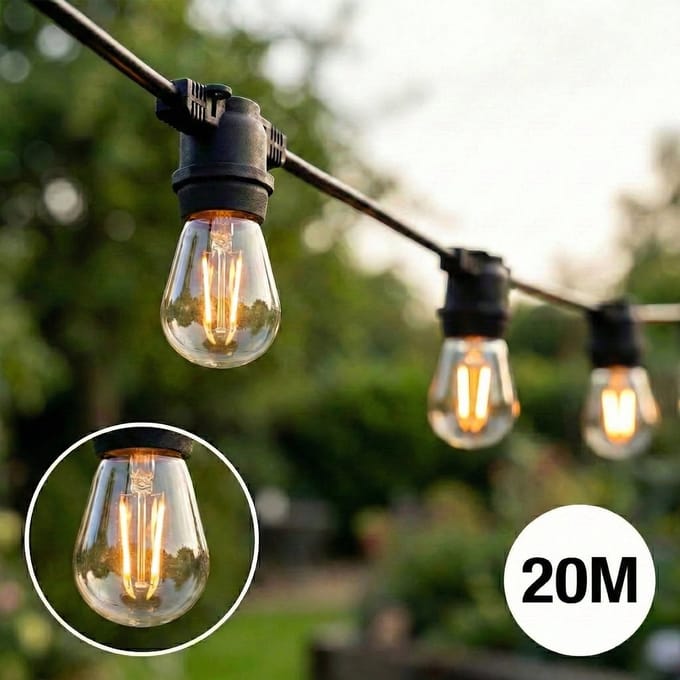 Complete set | Prikkabel 20 meter | Incl. 20 filament lampen | 1W | 2700K