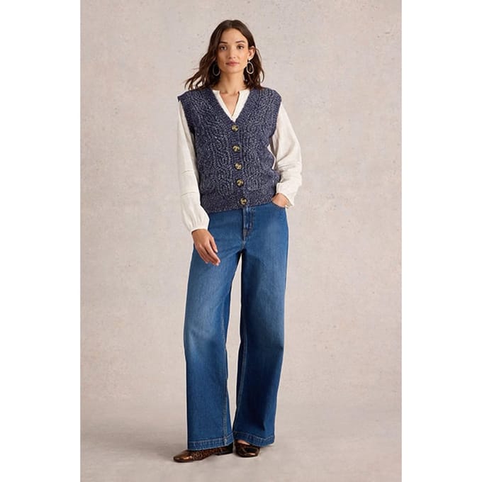 White Stuff Cable Nep Button Through Tank Navy Multi Größe: 16 | Cardigans Outlet | Damen | Blau