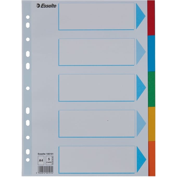 Esselte Duurzame KartonTabbladen - Universele Perforatie: 11-gaats - 5 Tabs - Gekleurd