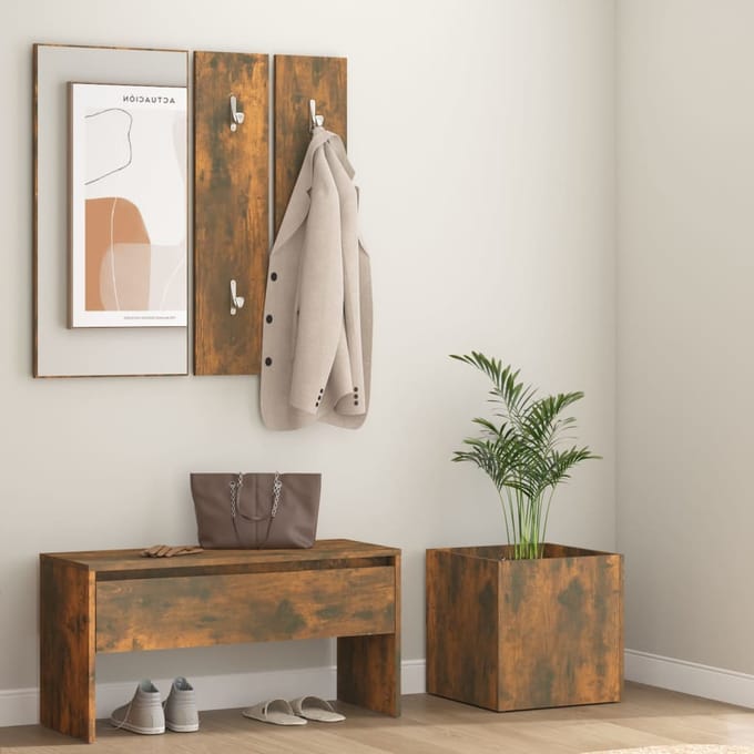 vidaXL - Garderobe - set - bewerkt - hout - gerookt - eikenkleurig