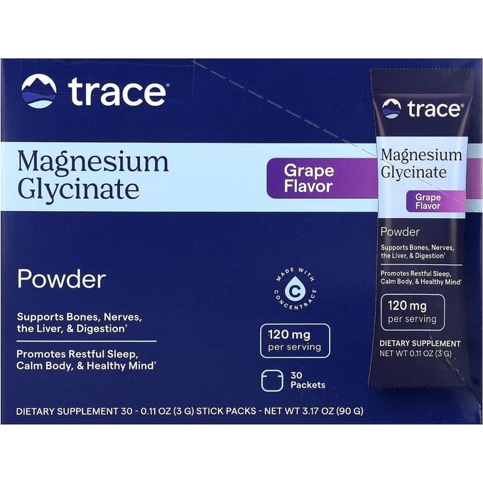Glycine Magnesium Poeder, Druif, 30 Zakjes, 3G (0.11Oz) Elk
