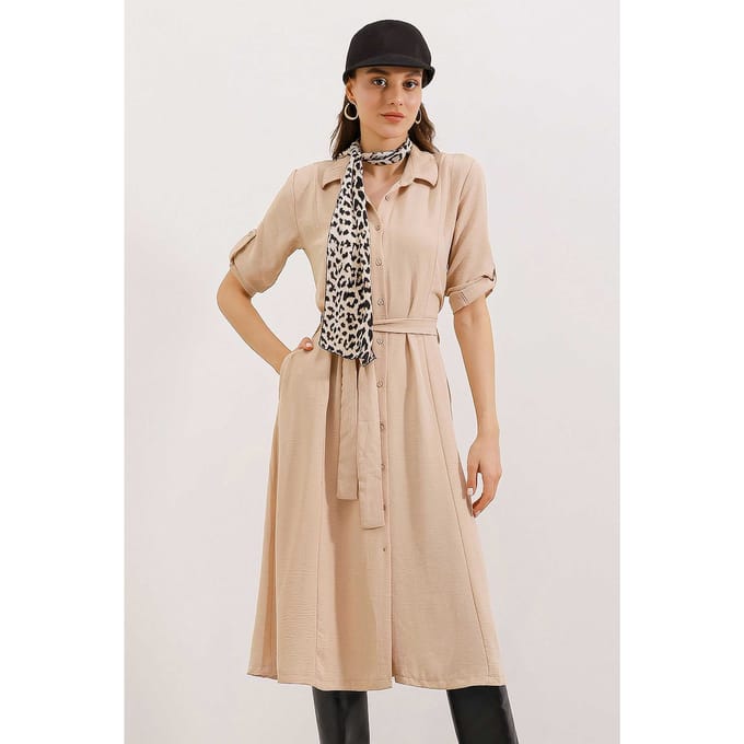 Textured Midi-jurk met Strik