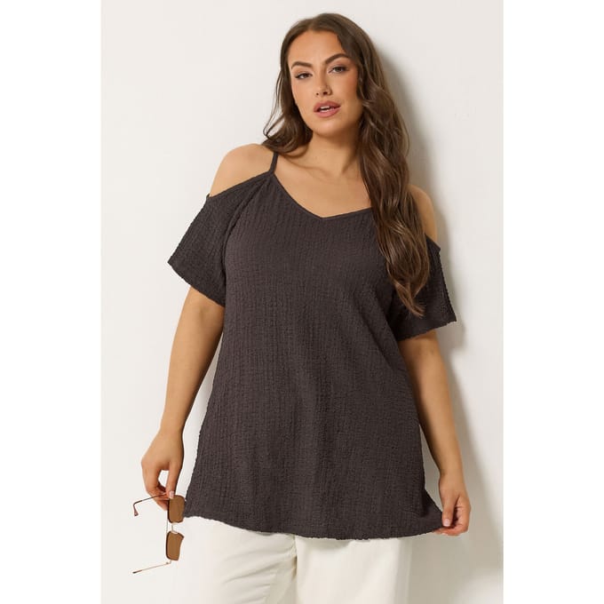 Yours Chocoladebruine Getextureerde Top Met Blote Schouders Size 46