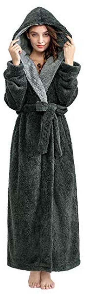 Dames Zomer Gown Lange Fluffy Badjas met Kap Cozy Warm 100% Polyester
