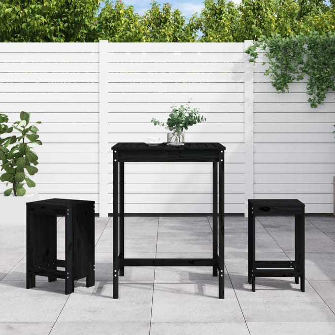 vidaXL - 3-delige - Tuinbarset - massief - grenenhout - zwart