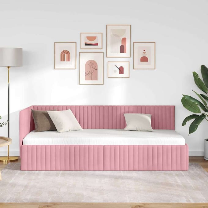 vidaXL - Hoek - Bed - Frame - Roze - 80 - x - 200 - cm - Fluweel
