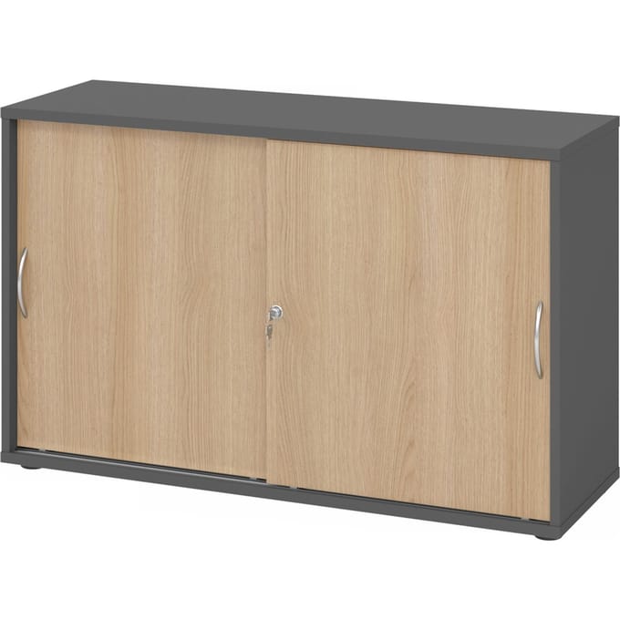 BETA 1752S | Schuifdeurkast | 2 OH - Grafiet/Eiken Metalen handgreep