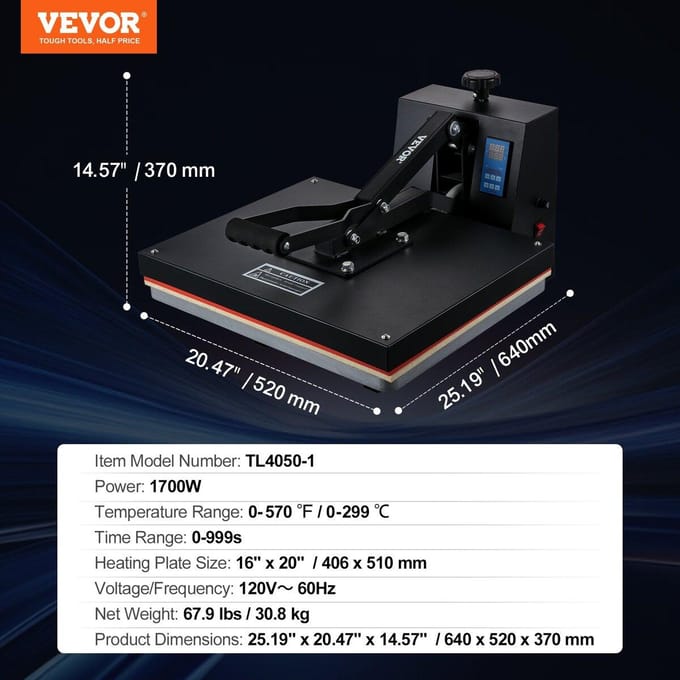 Machine de transfert thermique 16 x 20 pouces Imprimante à sublimation Transfert pour T-shirt DIY