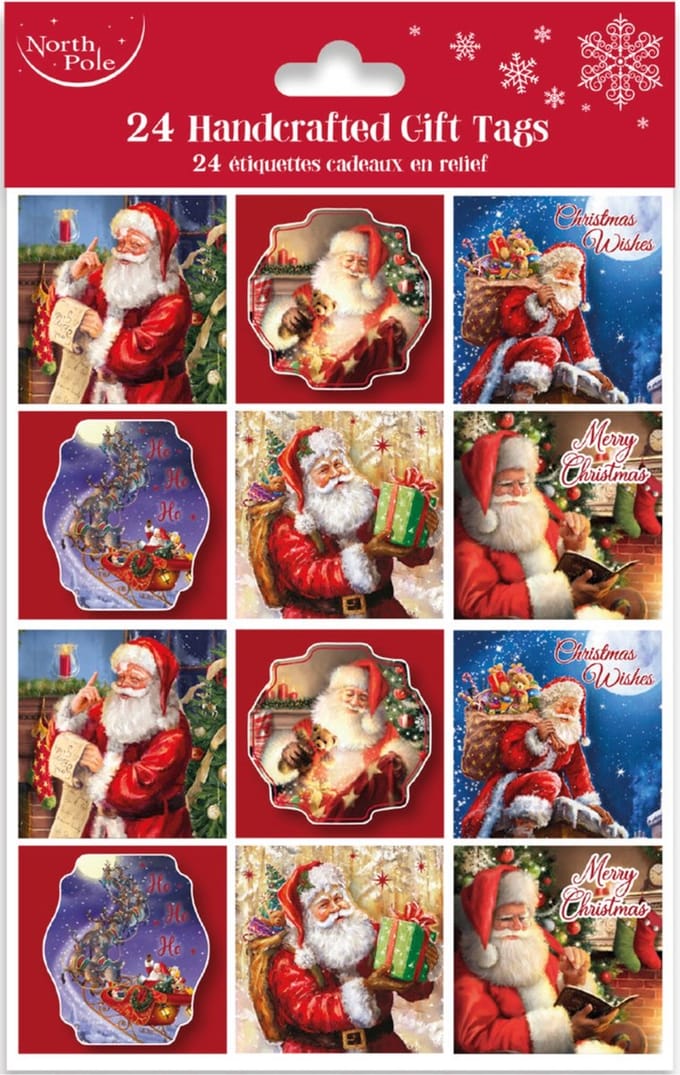 Kerst - Dubbele Cadeaulabel Kaart - Handgemaakt - 5.5x5.5 cm - 24 Stuks