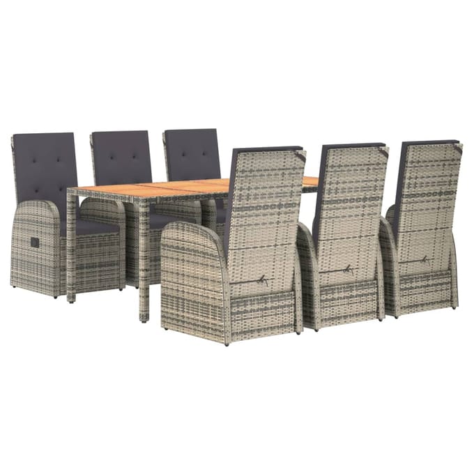 vidaXL - 7-delige - Tuinset - met - kussens - poly - rattan - grijs