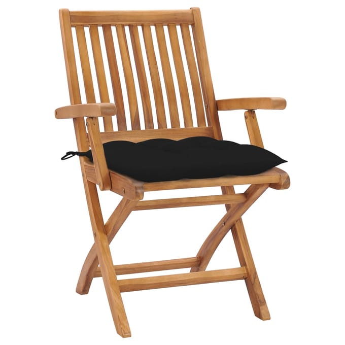 vidaXL - Inklapbare - stoelen - 2 - st - met - zwarte - kussens - massief - teakhout