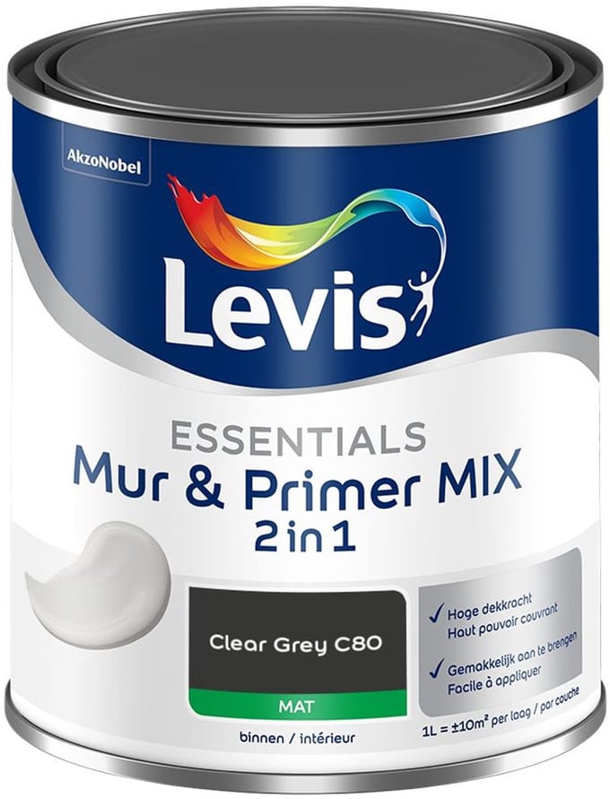 Levis - Essentials Mur & Primer Mix - Clear Grey C80 - Mengverf - 1 L