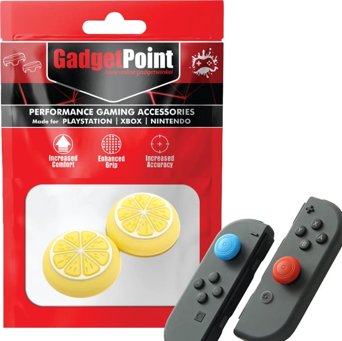 Gadgetpoint - Thumb Grips voor Nintendo Switch Joy-Con Controllers - Gaming Thumbgrips - Performance Anti-Slip Thumbsticks - Bescherming Accessoires - Fruit - Geel