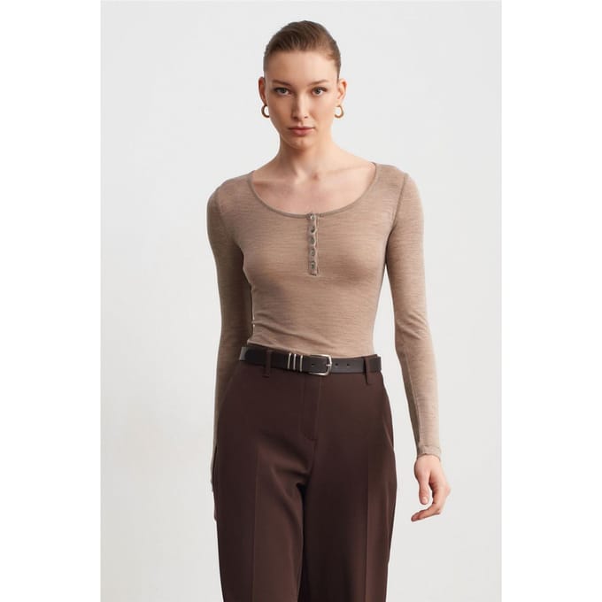 Slim-Fit Wol Gebreide Blouse Met Knopen