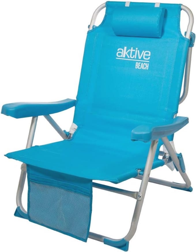 Klapstoel voor strand met rugleuning en kussen - Pastelblauw, Opvouwbaar en Compact