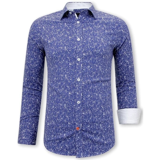 Heren Overhemd Bloemenprint- Slim Fit - 3085 - Blauw