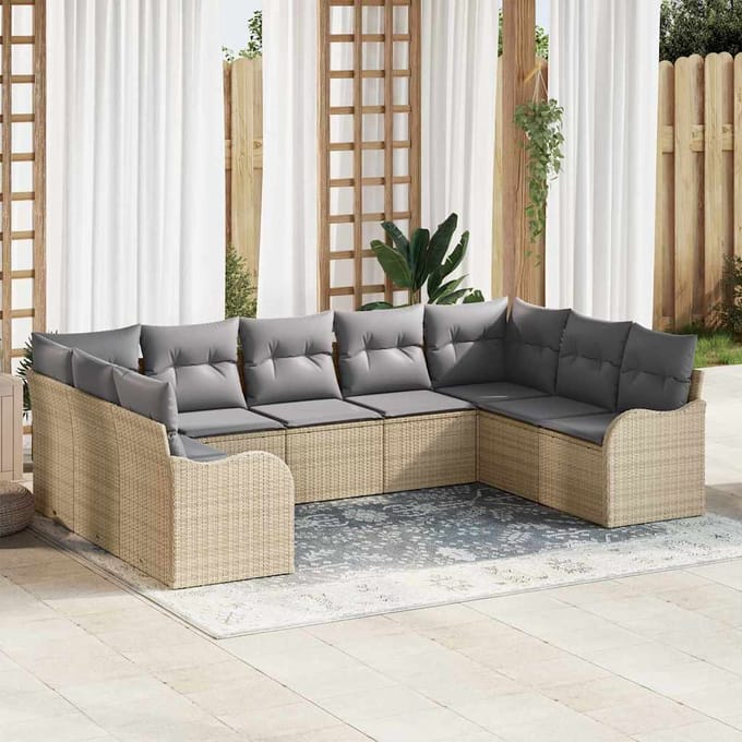 vidaXL - Tuinbank - Set - 9 - st - beige - en - lichtgrijs - poly - rattan