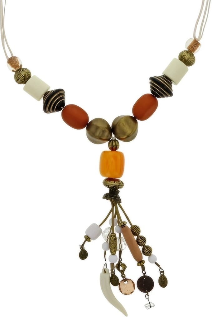Behave - Lange ketting dames - Boho stijl hanger - Wit/Bruin tinten