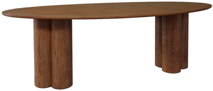 sweeek - Ovale eettafel van rubberhout en eikenfineer 8 zitplaatsen 220cm - leonore