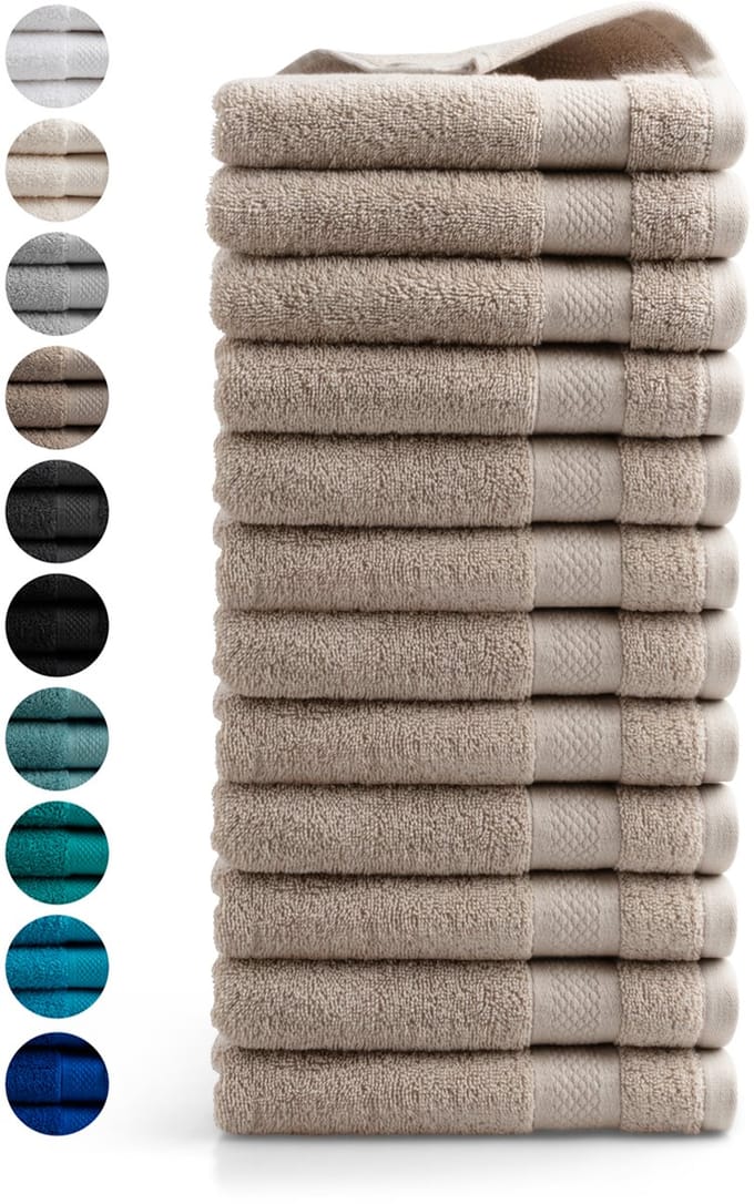 DoubleDry Handdoeken 50 x 100 - set van 12 - Hotel kwaliteit 500 g/m2 - 12x BeigeTaupe