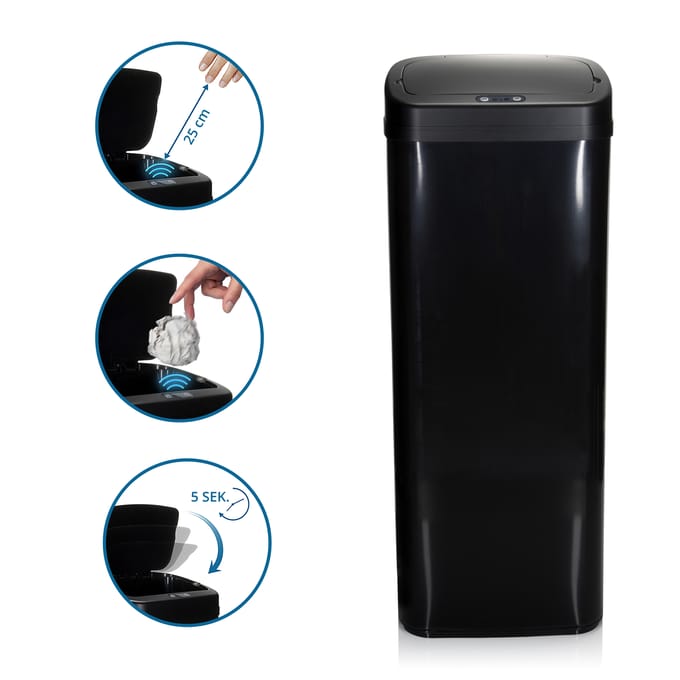 Prullenbak CLEAN V met infraroodsensor 50L Staal zwart hjh OFFICE