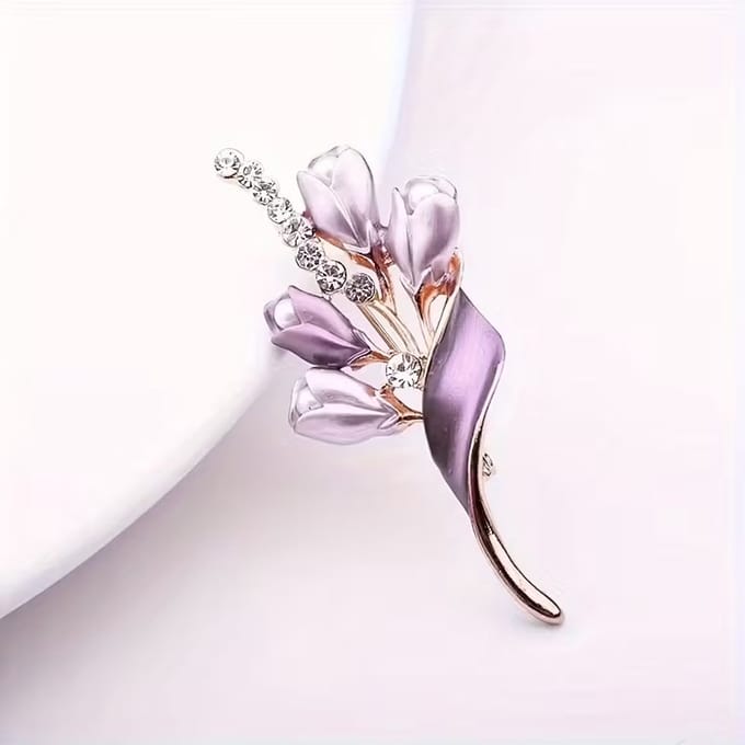 Dames Broche Paarse Tulp - Bloem Design - Elegant Accessoire
