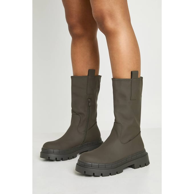 boohoo Dames Rubberen kuithoge logge laarzen | Olive | Maat: 3