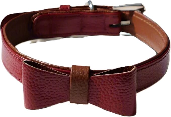 Cavlicious® lederen halsband hond - met strik - rood - L