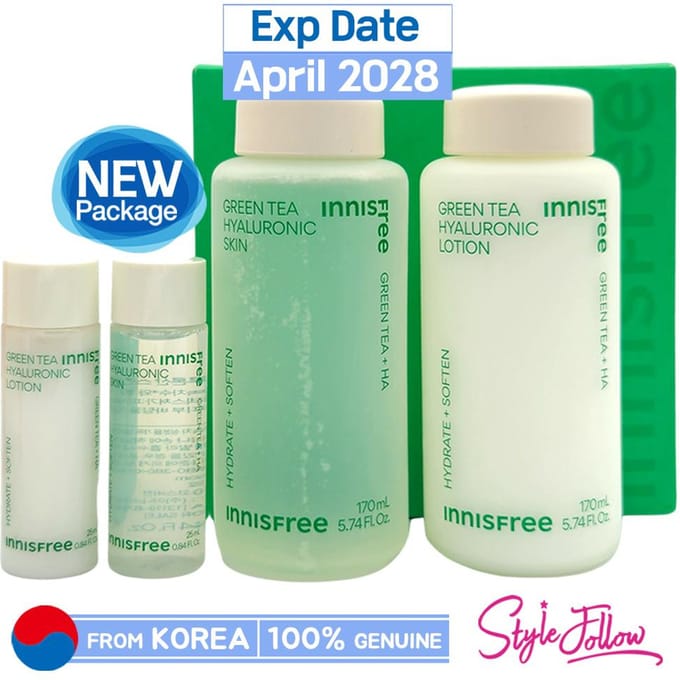 [INNISFREE] Green Tea Hyaluronic Skin Care Set (Include 4 items) 1pc + Sample Gifts white