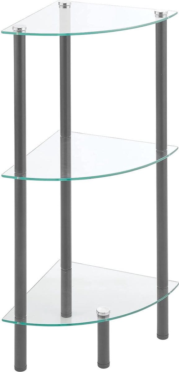 Hoekkastje met 4 planken - kastje van metaal en glas - Wit-Transparant
