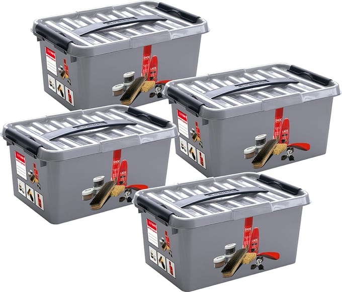 Sunware - Q-line schoenpoetsdoos met inzet 6L metaal zwart - Set van 4