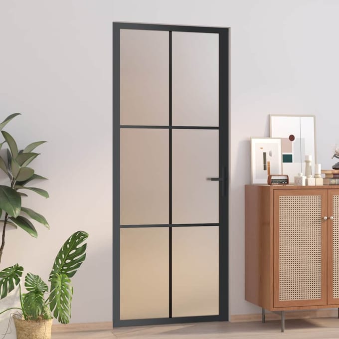 vidaXL - Binnendeur - 83x201,5 - cm - matglas - en - aluminium - zwart