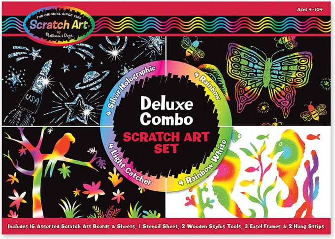 Melissa & Doug Deluxe Combo Scratch Art Set: 16 bladen, 2 stylus pennen, 3 schildersezels