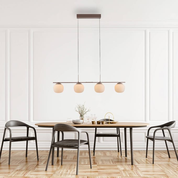 JUST LIGHT. GmbH LED hanglamp Nami, 4-lamps, lang, zandkleur, wit, glas, ijzer