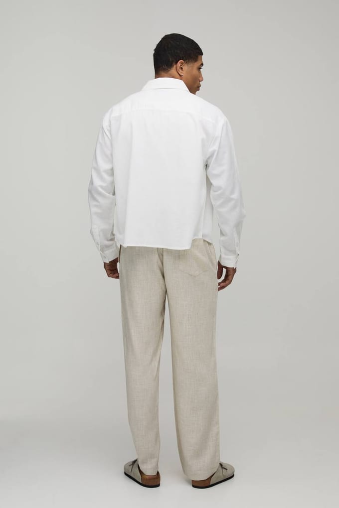 Half & Half Taille Relaxed Fit Linnen Mix Pantalon | Natural | Size Large