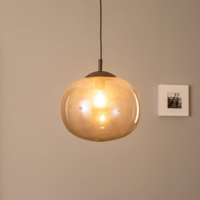 TK Lighting Hanglamp Vibe, grafietgrijs-transparant glas, Ø 35 cm