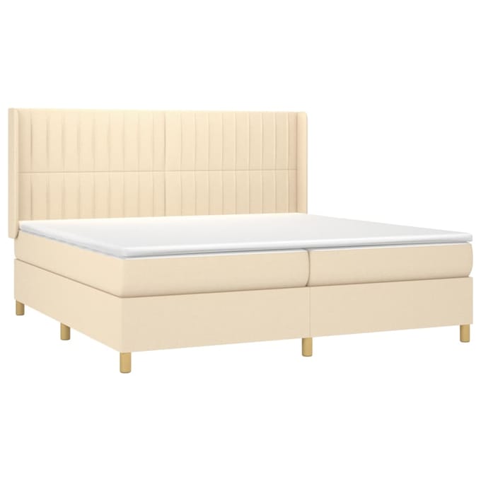 vidaXL - Boxspring - met - matras - stof - crèmekleurig - 200x200 - cm