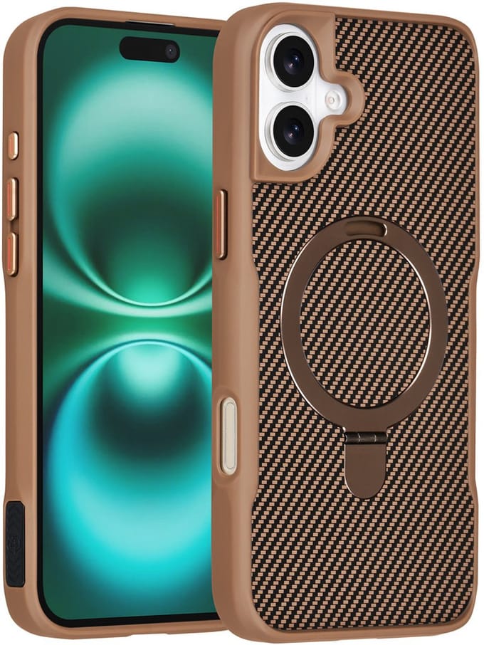 TUNIQ Back cover voor iPhone 16 Plus - MagSafe - Ingebouwde Ringstand - Goud