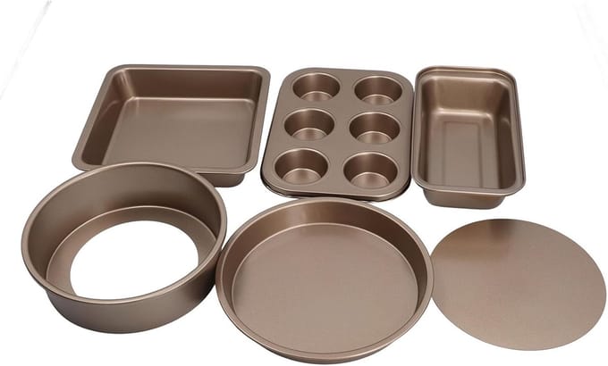 Bakvorm Set - Bakgereedschap - Thuis Bakken - Losse Bodem - 6 Delig - Goud