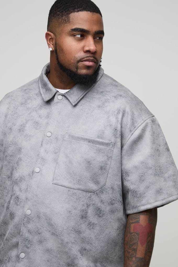 Plus Antique Kunstsuède Boxy Oversized Overhemd | Grey | Size 4XL
