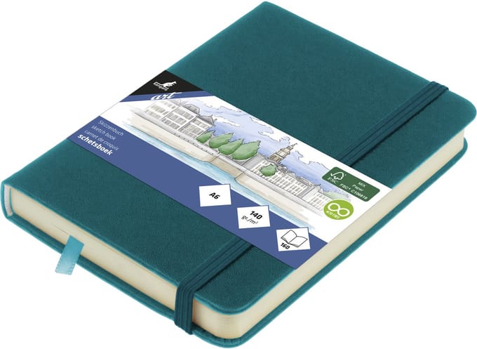 Kangaro schetsboek - A6 - dark turquoise - met elastiek en lint