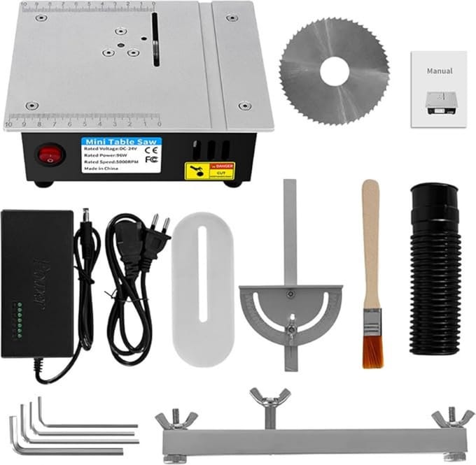 Thuys – Mini Tafelzaagmachine – Voor Hout – Afkortzaag – Cirkelzaagblad – Elektrisch – Instelbare Snelheid – Multifunctioneel Design – RVS – Extra Veilig