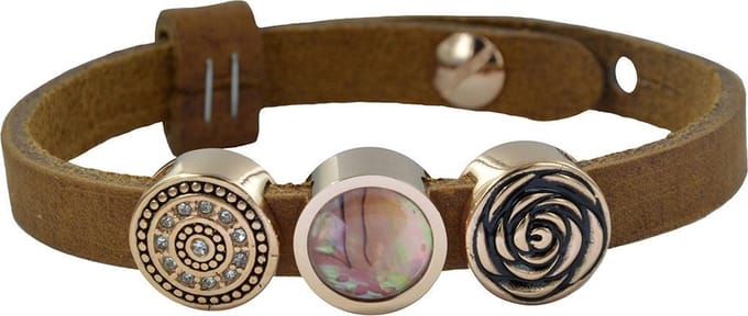 Quiges Leder Armband met 3 Aanschuif Knopen - Dames - RVS - 24cm