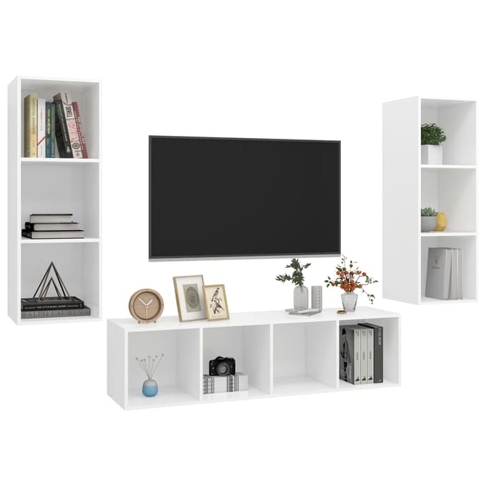 vidaXL - 3-delige - Tv-meubelset - bewerkt - hout - wit