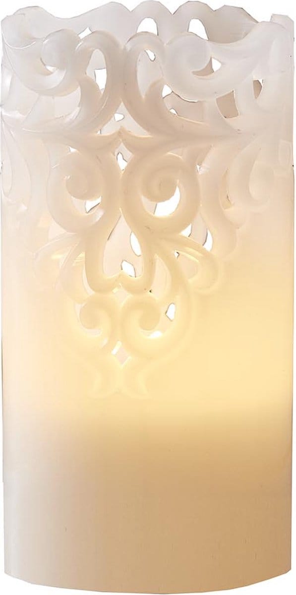 Star Trading Kaars Clary, zuilkaars, ornament, wit, LED, timer, warm wit, 15 cm
